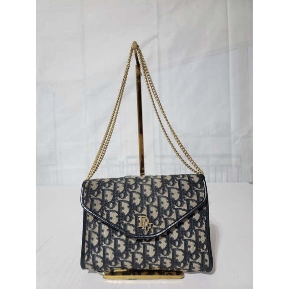 Dior Handbags - Christian Dior Trotter Jacquard Chain Mini Shoulder bag Navy Vintage